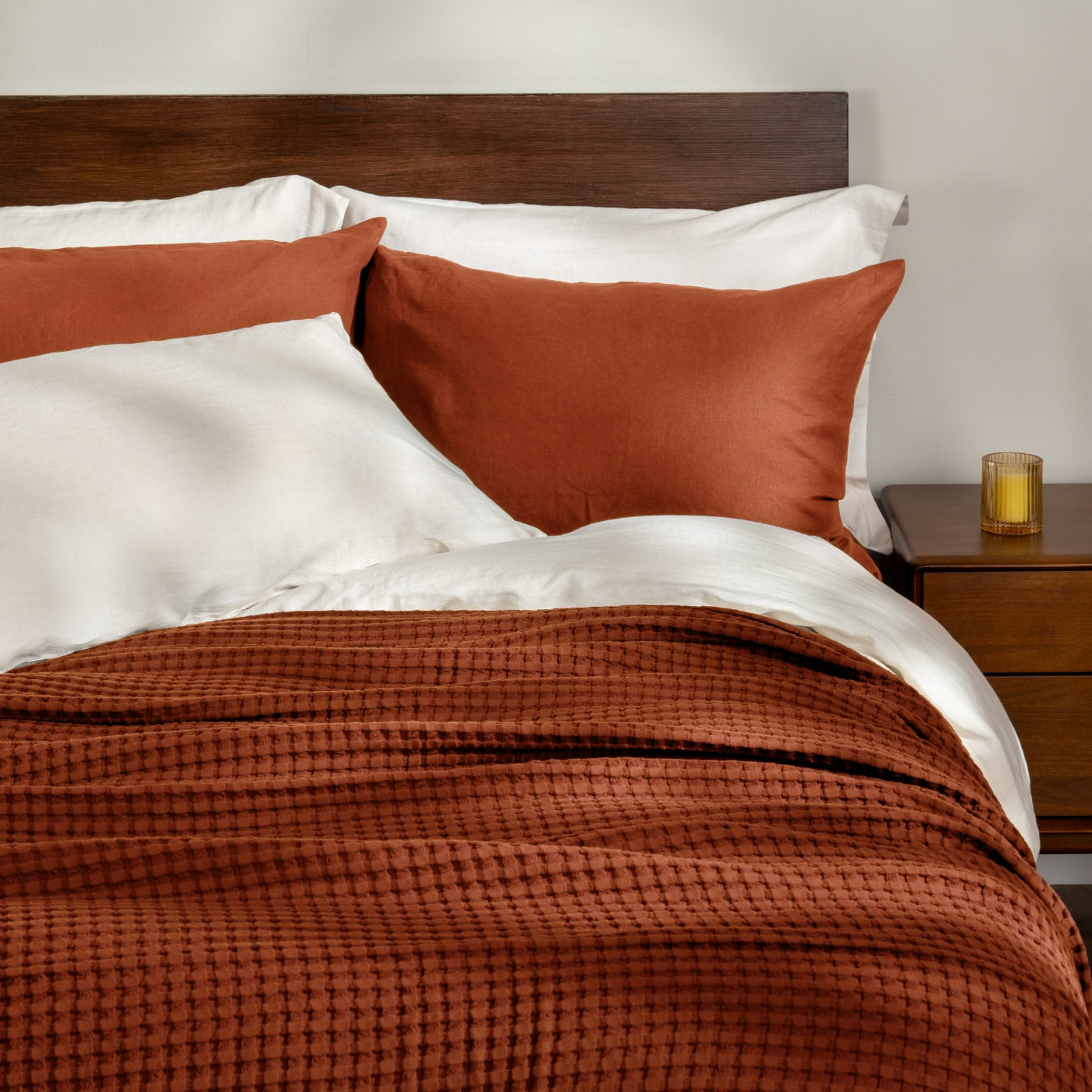 Burnt Orange Waffle Cotton Bedspread