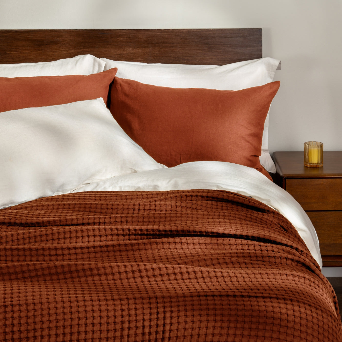 Burnt Orange Waffle Cotton Bedspread