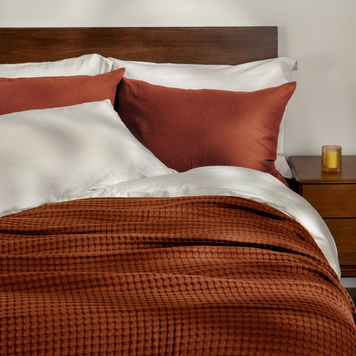 Burnt Orange Waffle Cotton Bedspread
