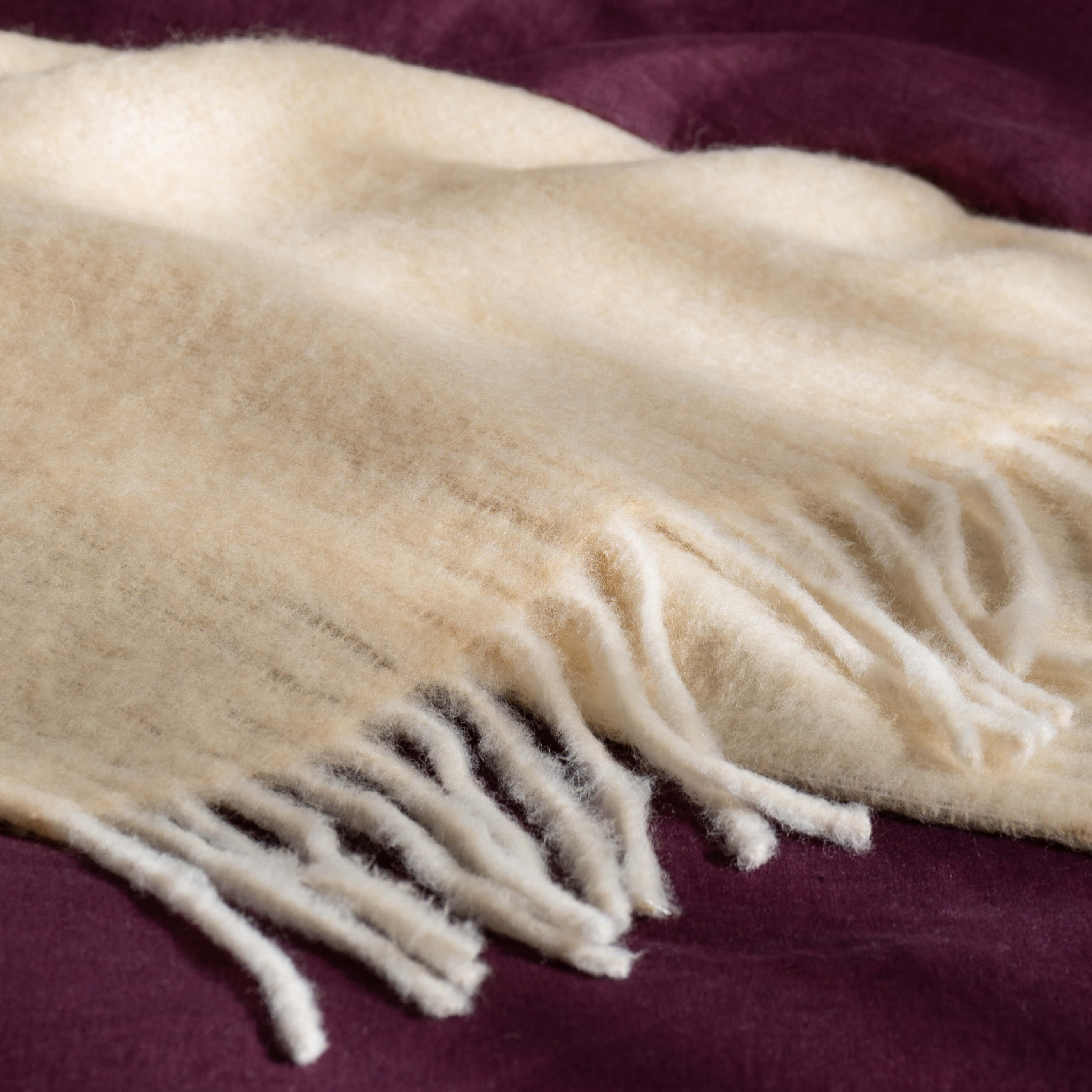 Cream Brushed Check Wool Blend Throw