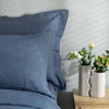 Denim Blue French Linen Pillowcases close-up detail 1 | Soak and Sleep