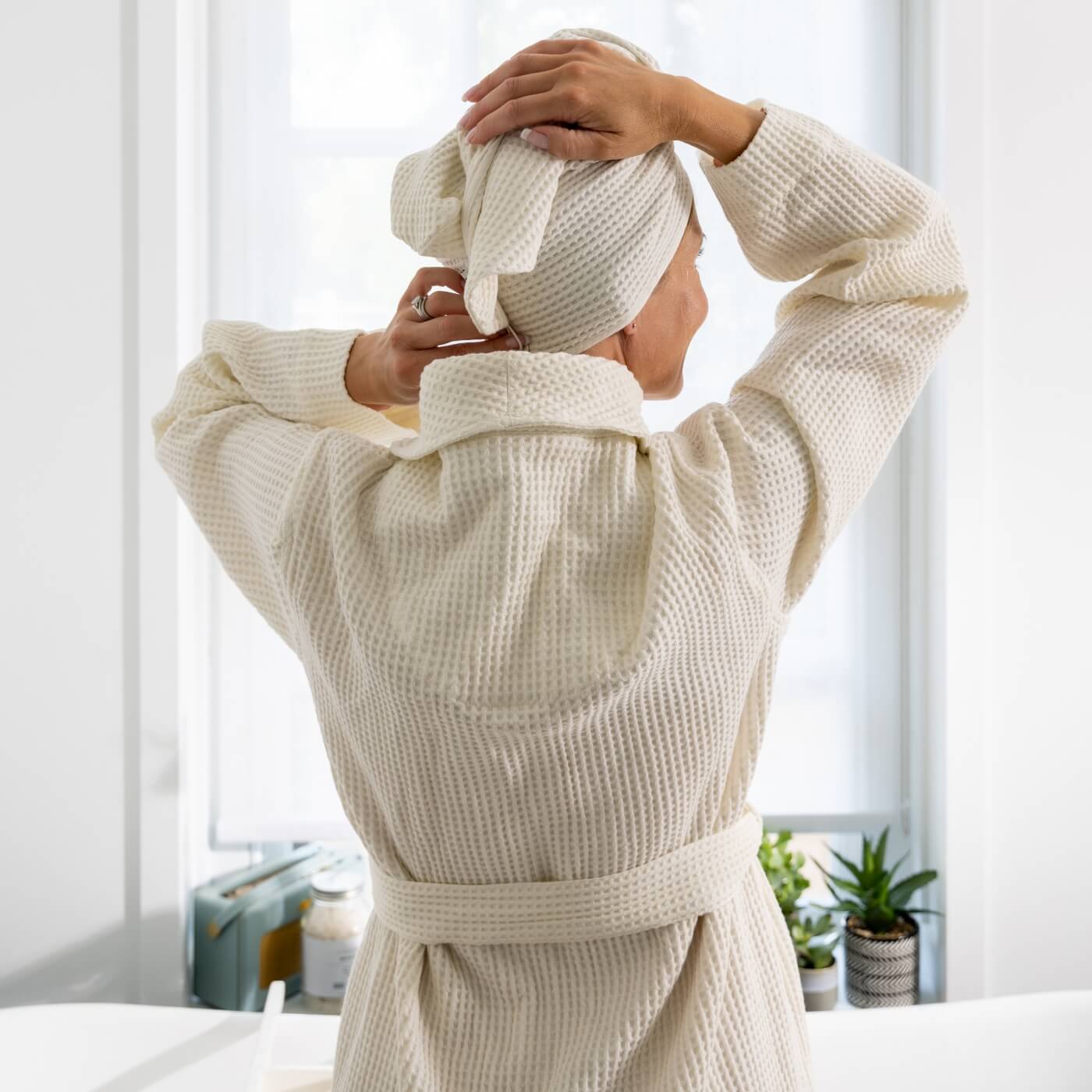 Ecru Waffle Cotton Bathrobe