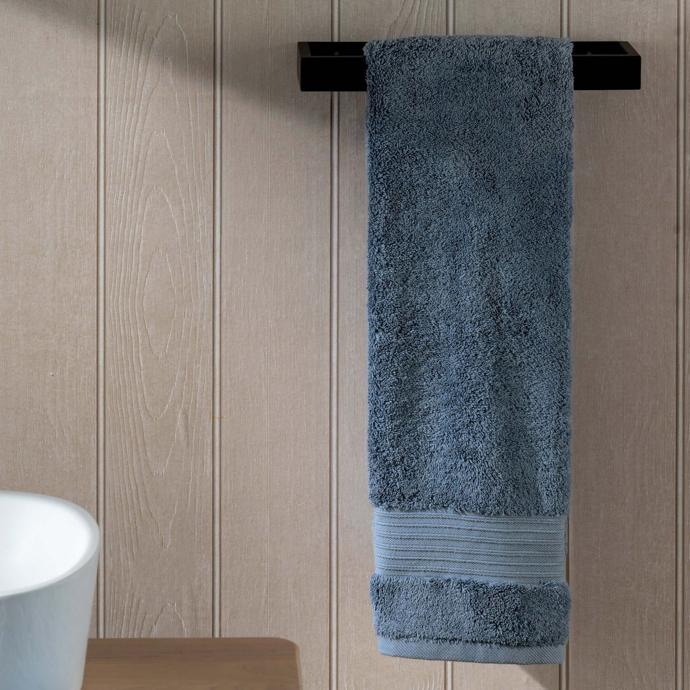 Dusky Blue Egyptian Cotton Towels bedroom detail 3 | Soak and Sleep