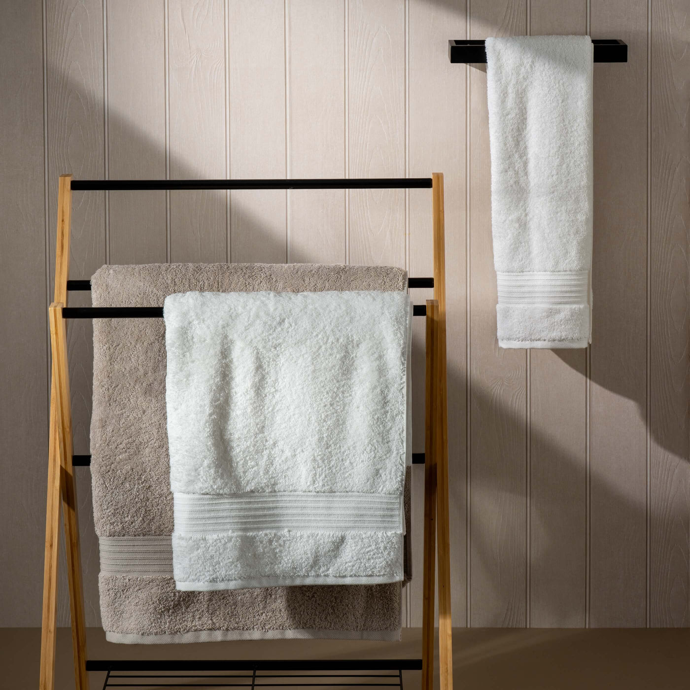 Taupe Egyptian Cotton Towels bedroom detail 3 | Soak and Sleep