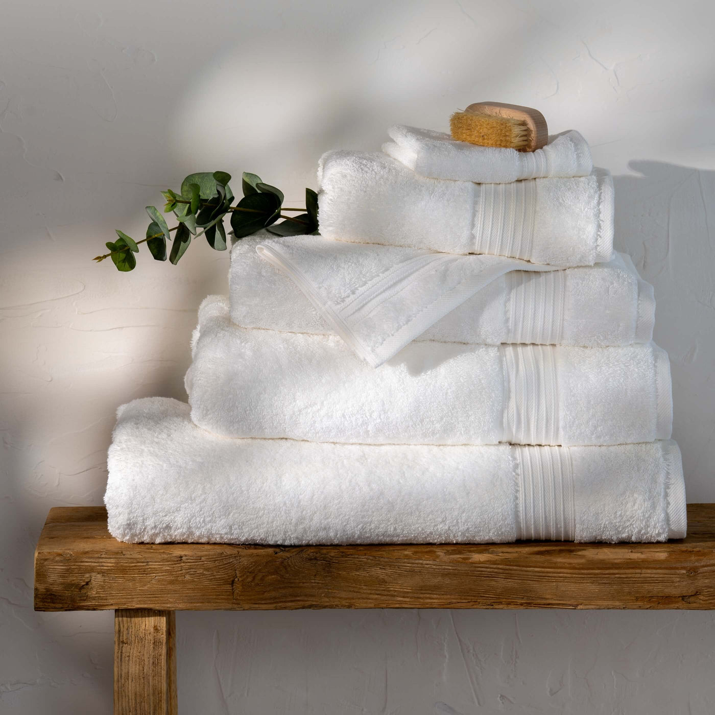 White Egyptian Cotton Towels styled in a bedroom 1 | Soak and Sleep