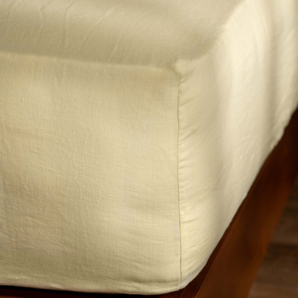 Lemon French Linen 40cm Deep Fitted Sheets