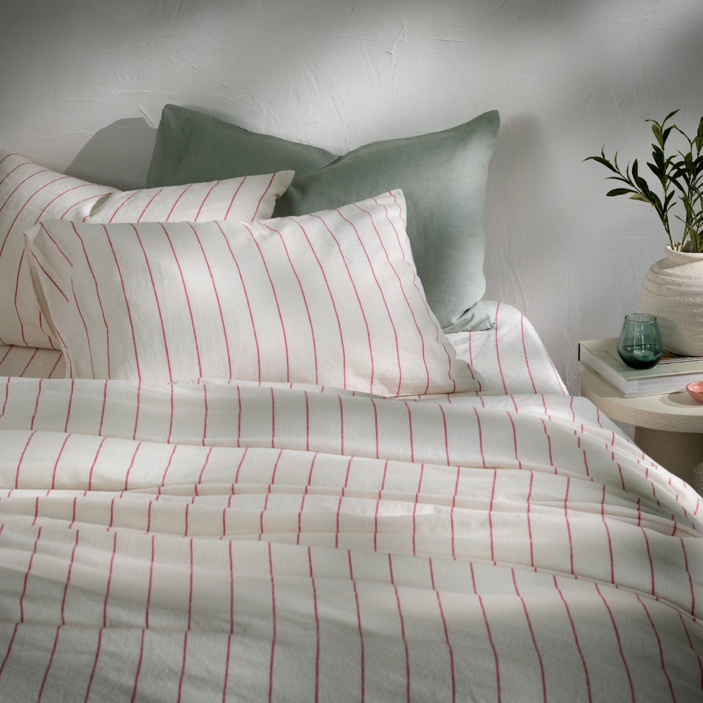 White/Fuchsia Pinstripe Linen Cotton Duvet Cover
