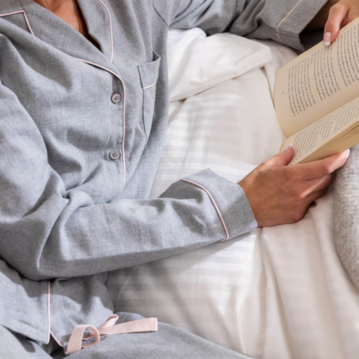 Mid Grey Marl/Pink Brushed Cotton Large PJ Set