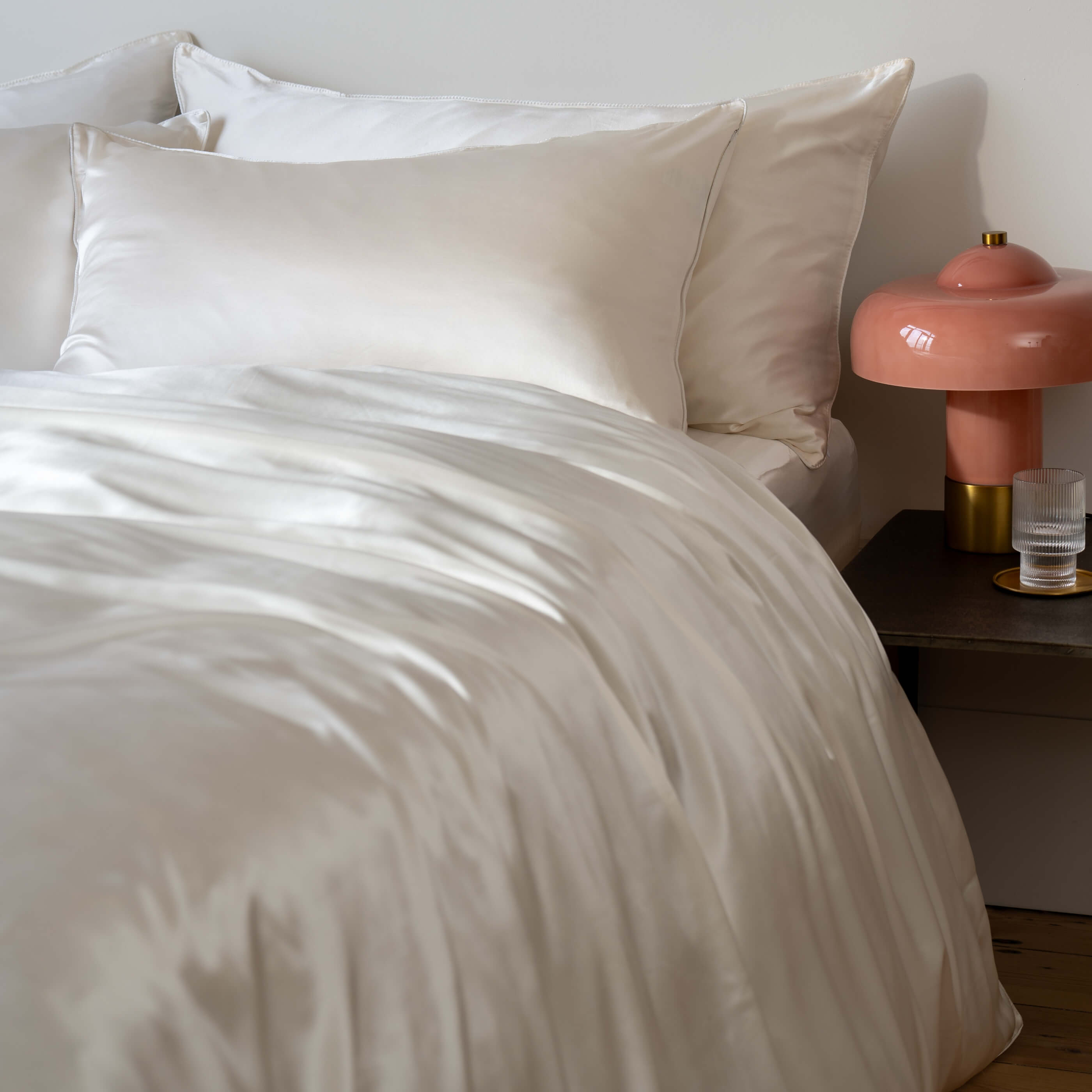 Ivory Mulberry Silk Duvet Cover in a styled bedroom 3 | Soak and Sleep