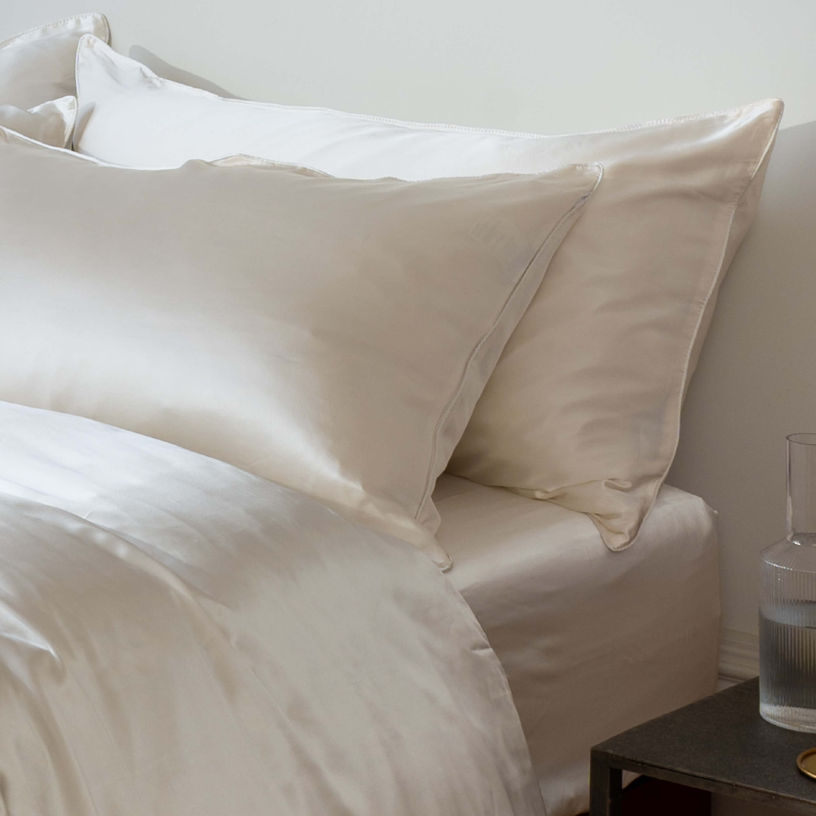 Ivory Mulberry Silk Duvet Cover in a styled bedroom 2 | Soak and Sleep