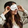 Ivory Pure Mulberry Silk Eye Mask styled in a bedroom | Soak and Sleep