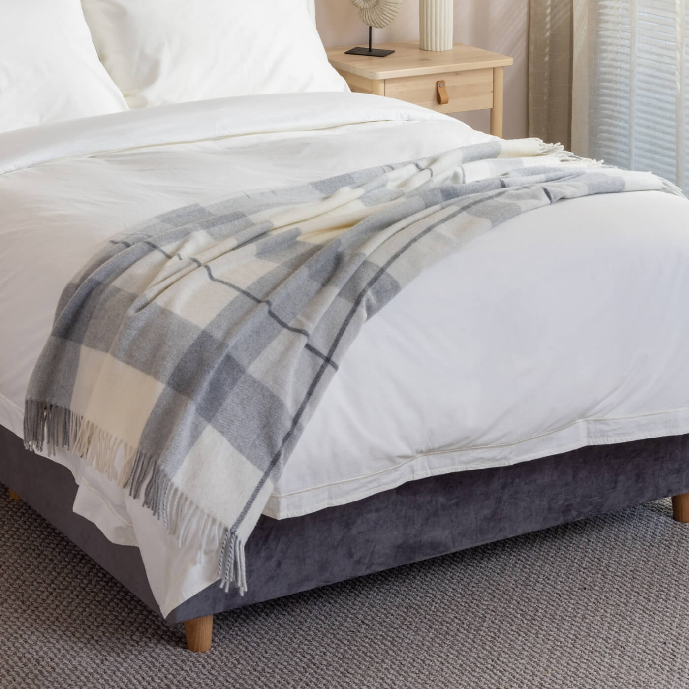 Light Grey Check Pure Wool Throw