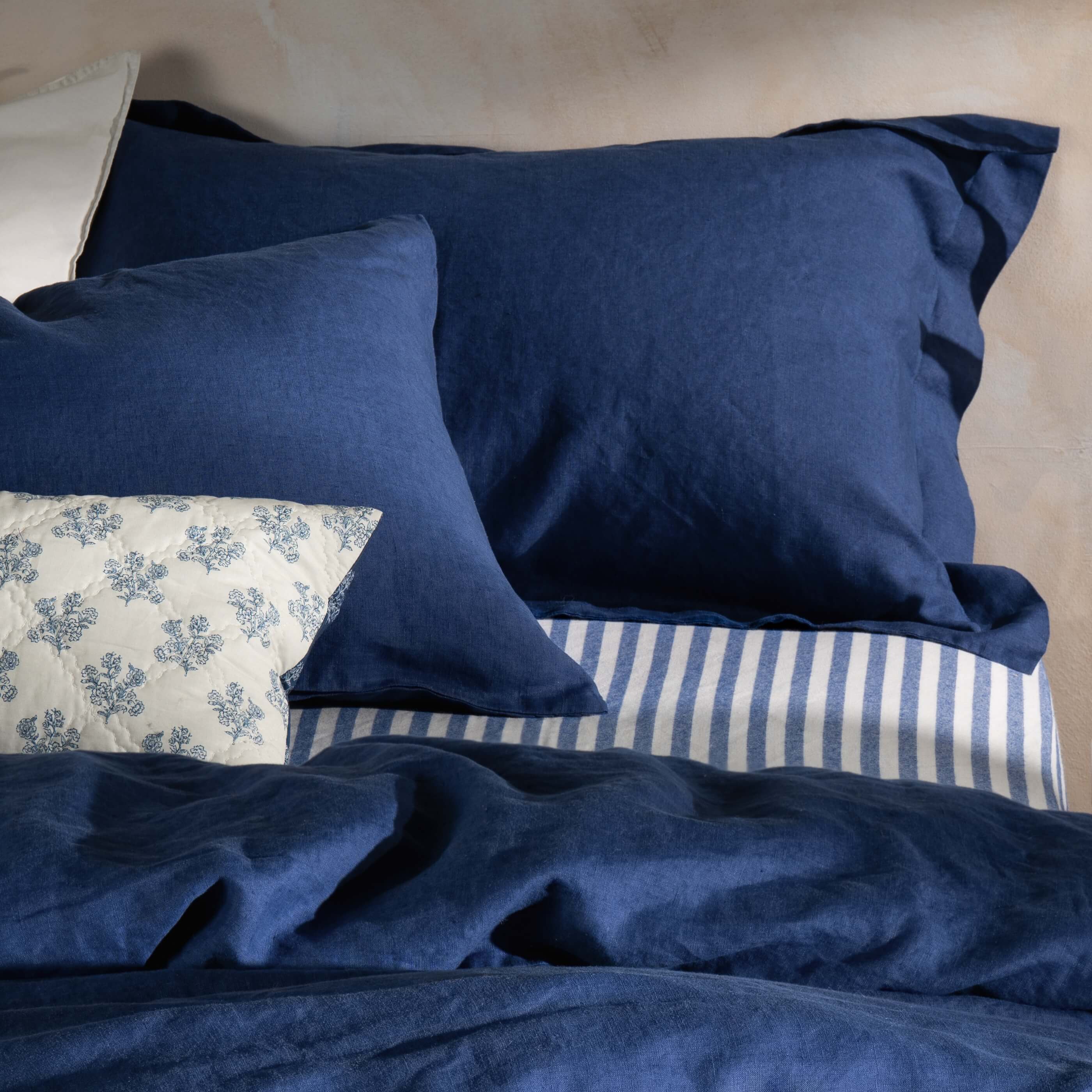 Mediterranean Blue French Linen Bedding and Bed Sheets