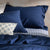 Mediterranean Blue French Linen Bedding and Bed Sheets close-up detail 3 | Soak and Sleep