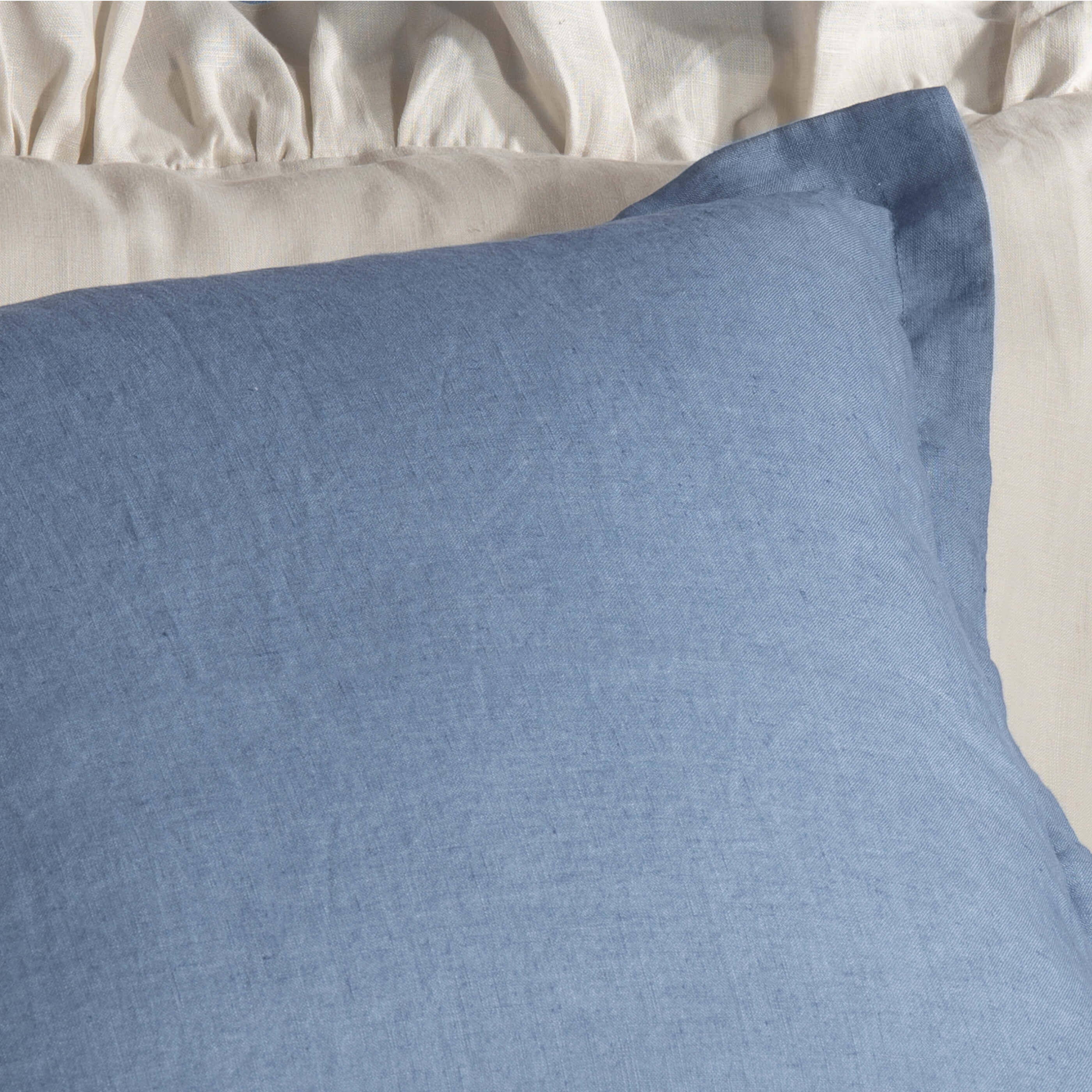 Denim Blue French Linen Medium Square Cushion Cover