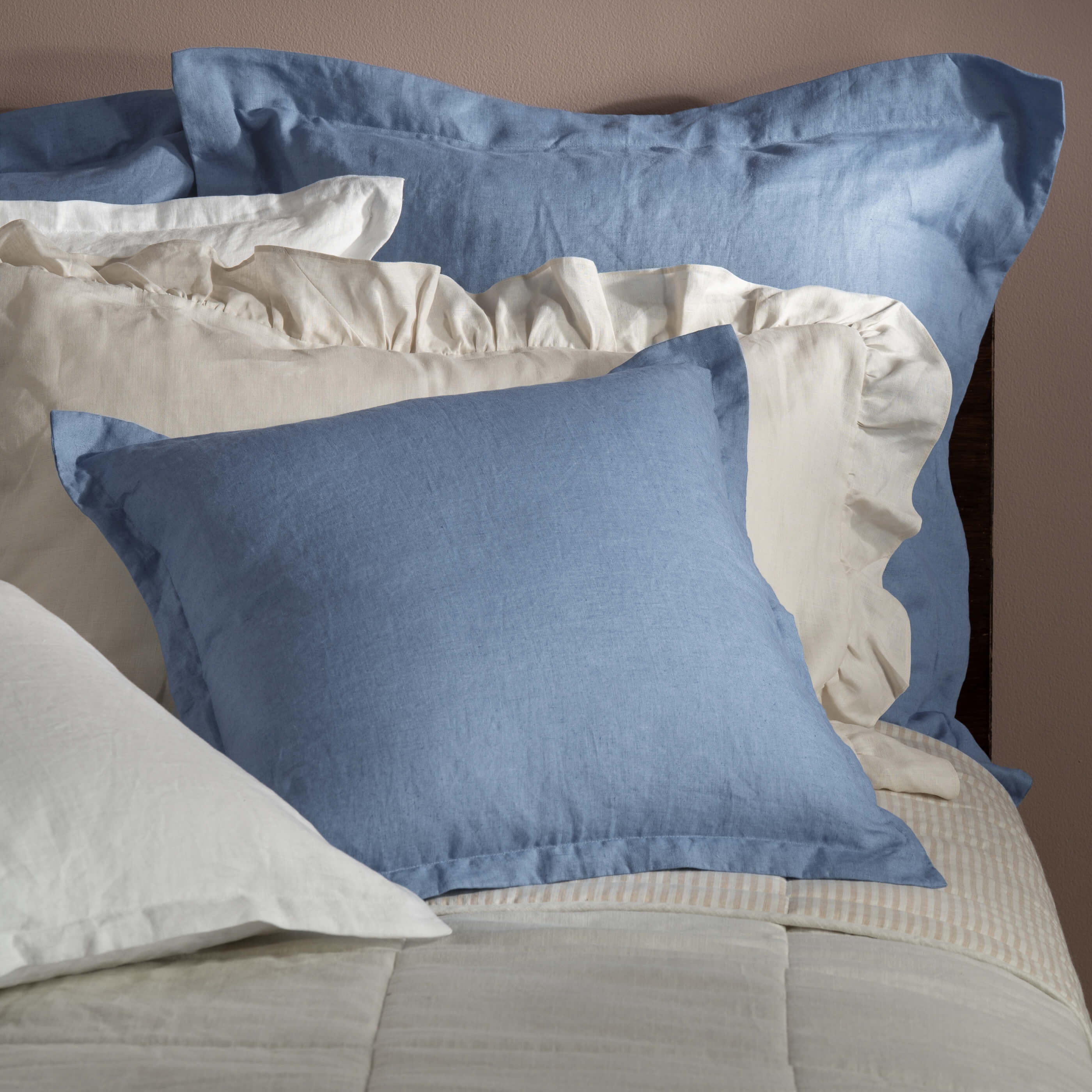Denim Blue French Linen Medium Square Cushion Cover