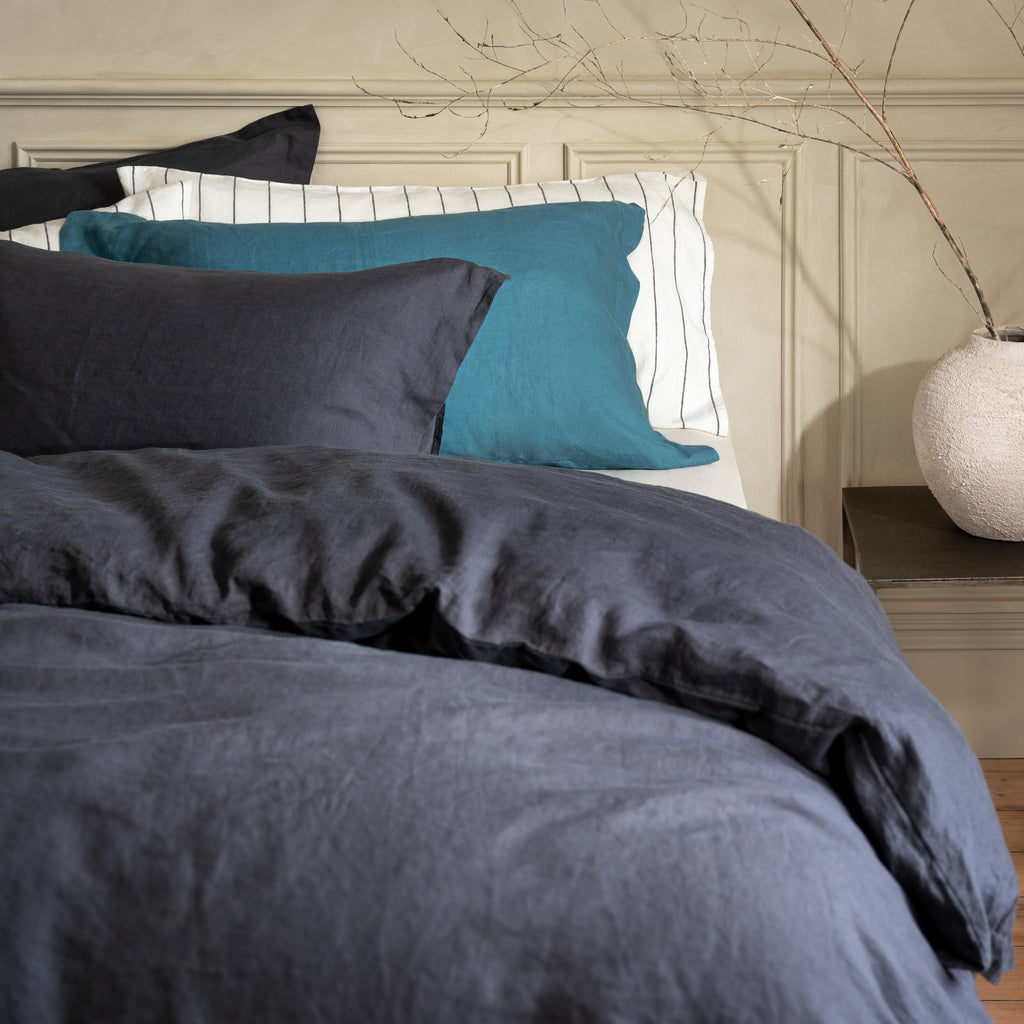 Midnight French Linen Duvet Cover