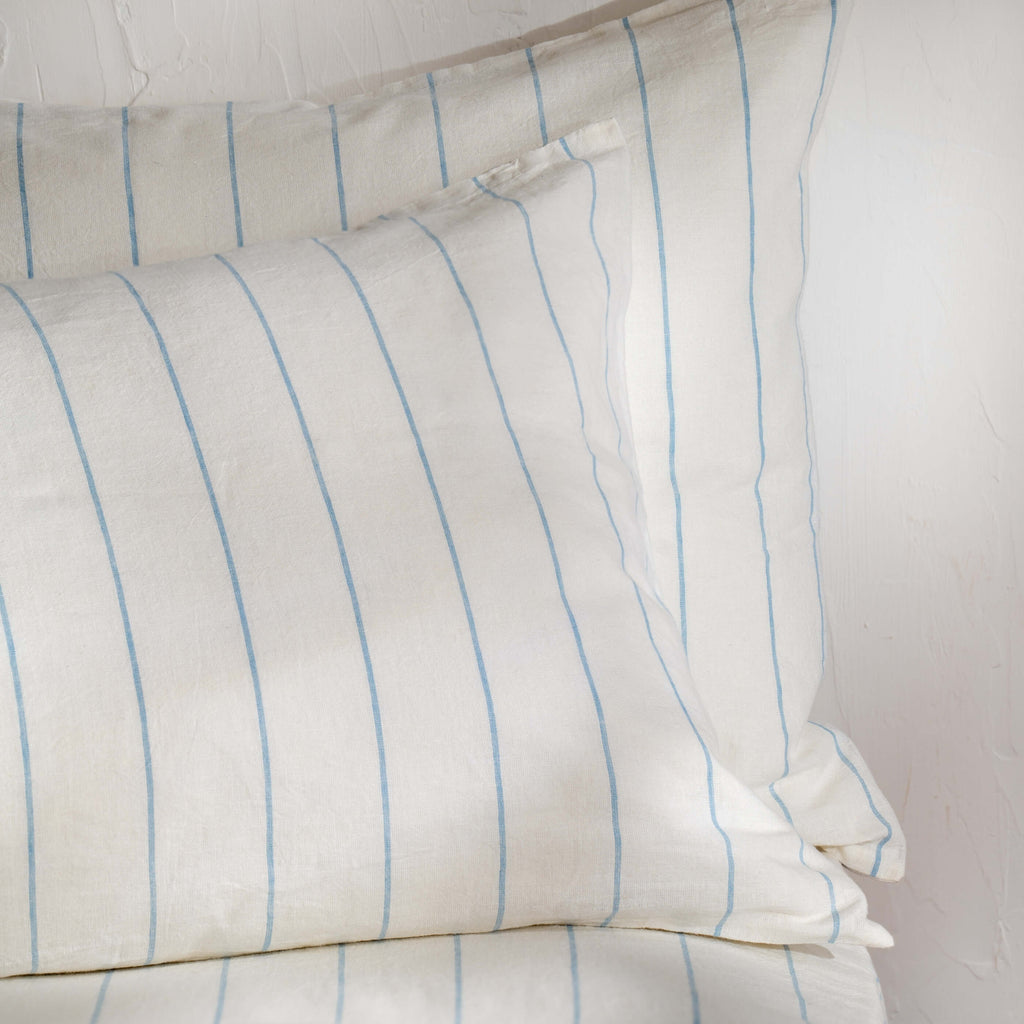 White Blue Pinstripe Linen Cotton Blend Pillowcases