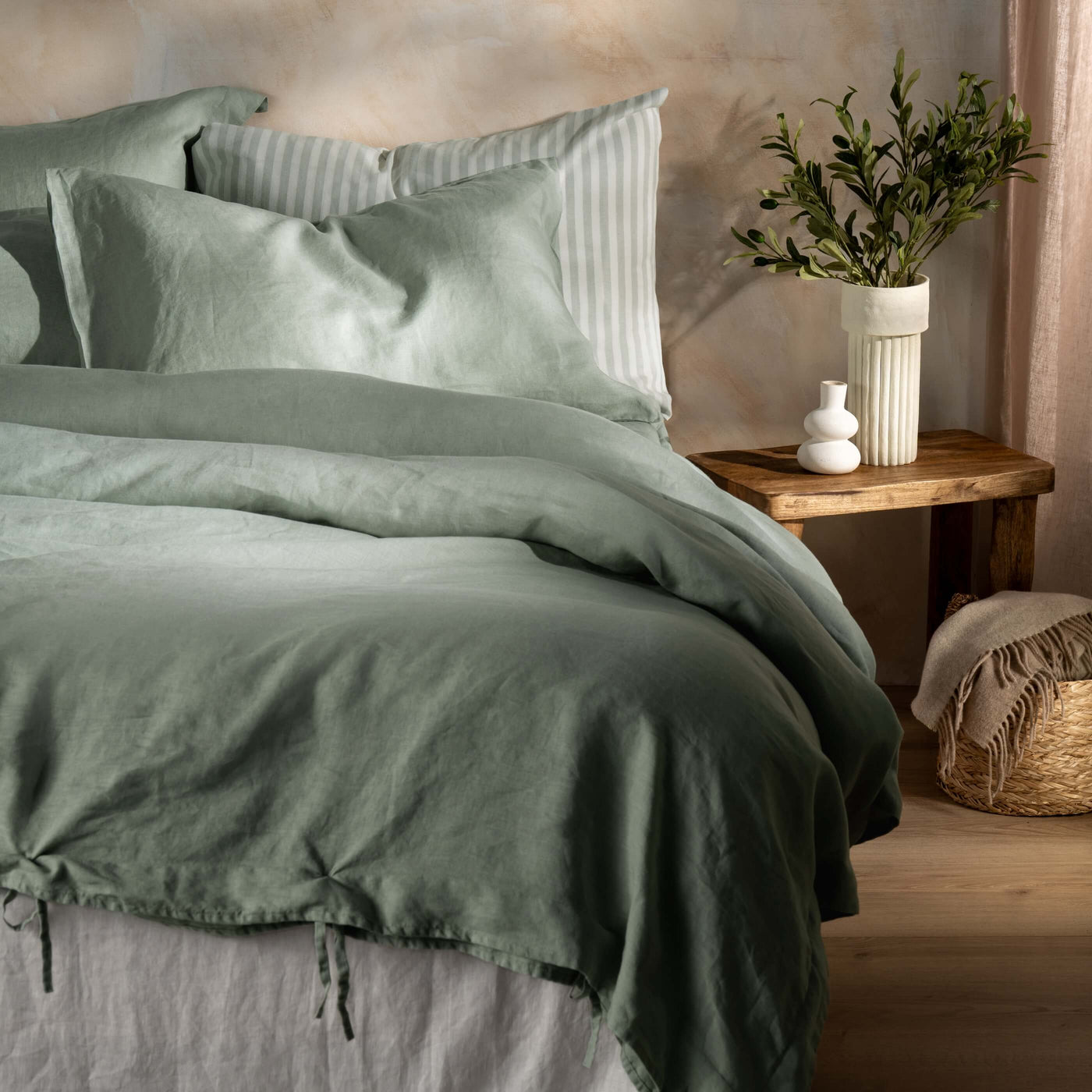Misty Green French Linen Bedding and Bed Sheets