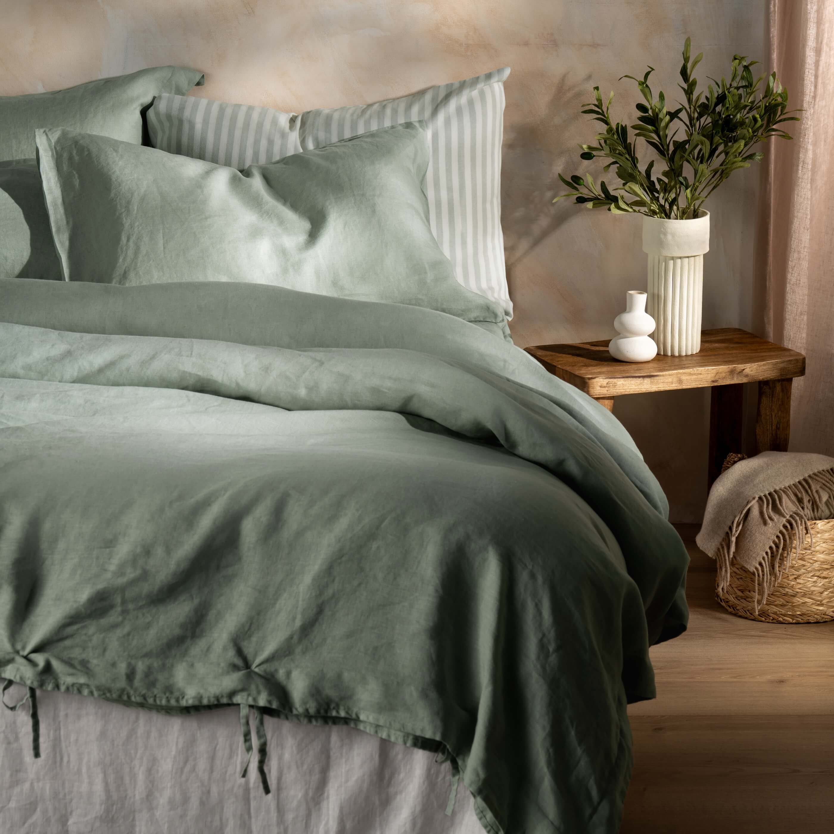Misty Green French Linen Bed Set Super King