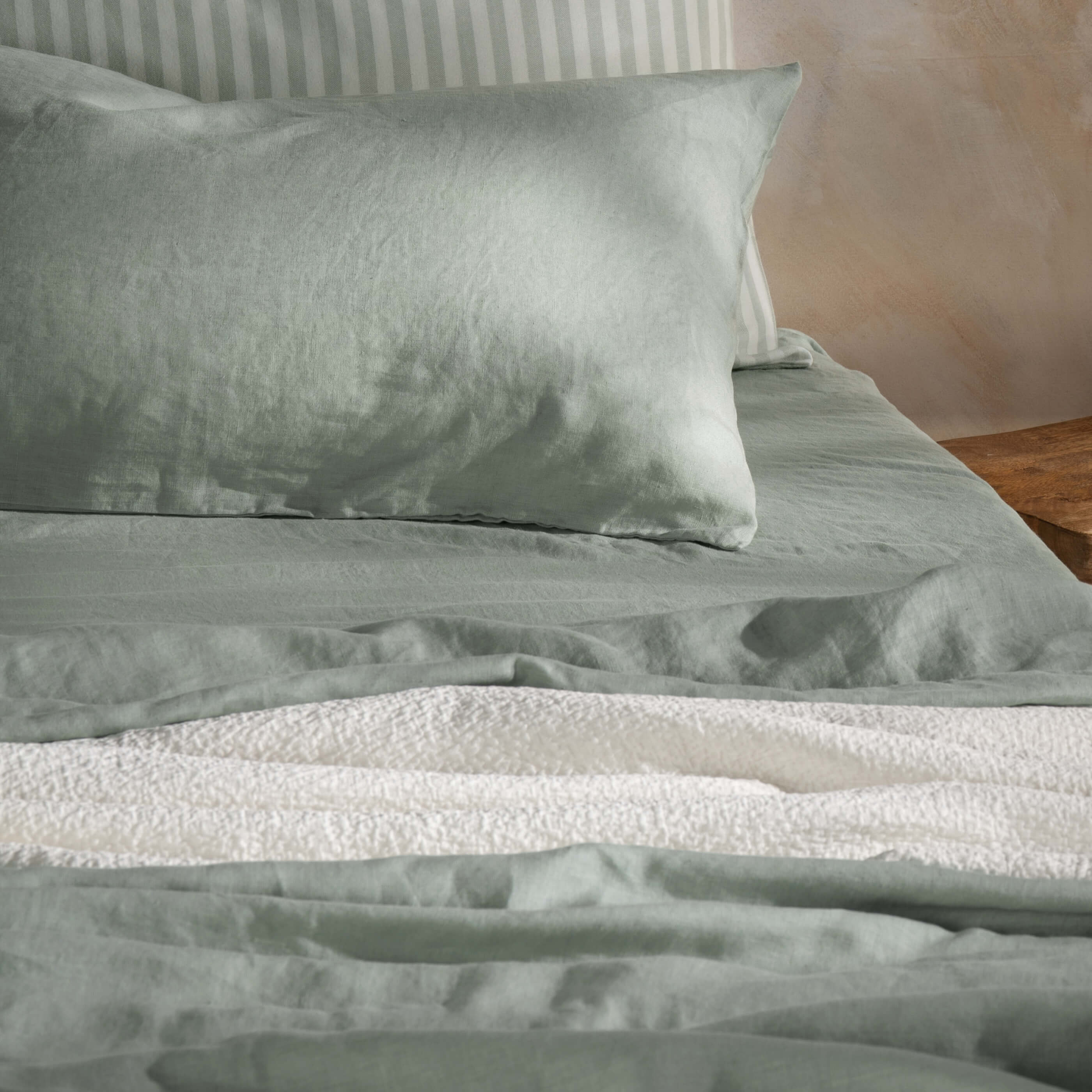 Misty Green French Linen Bed Set Super King
