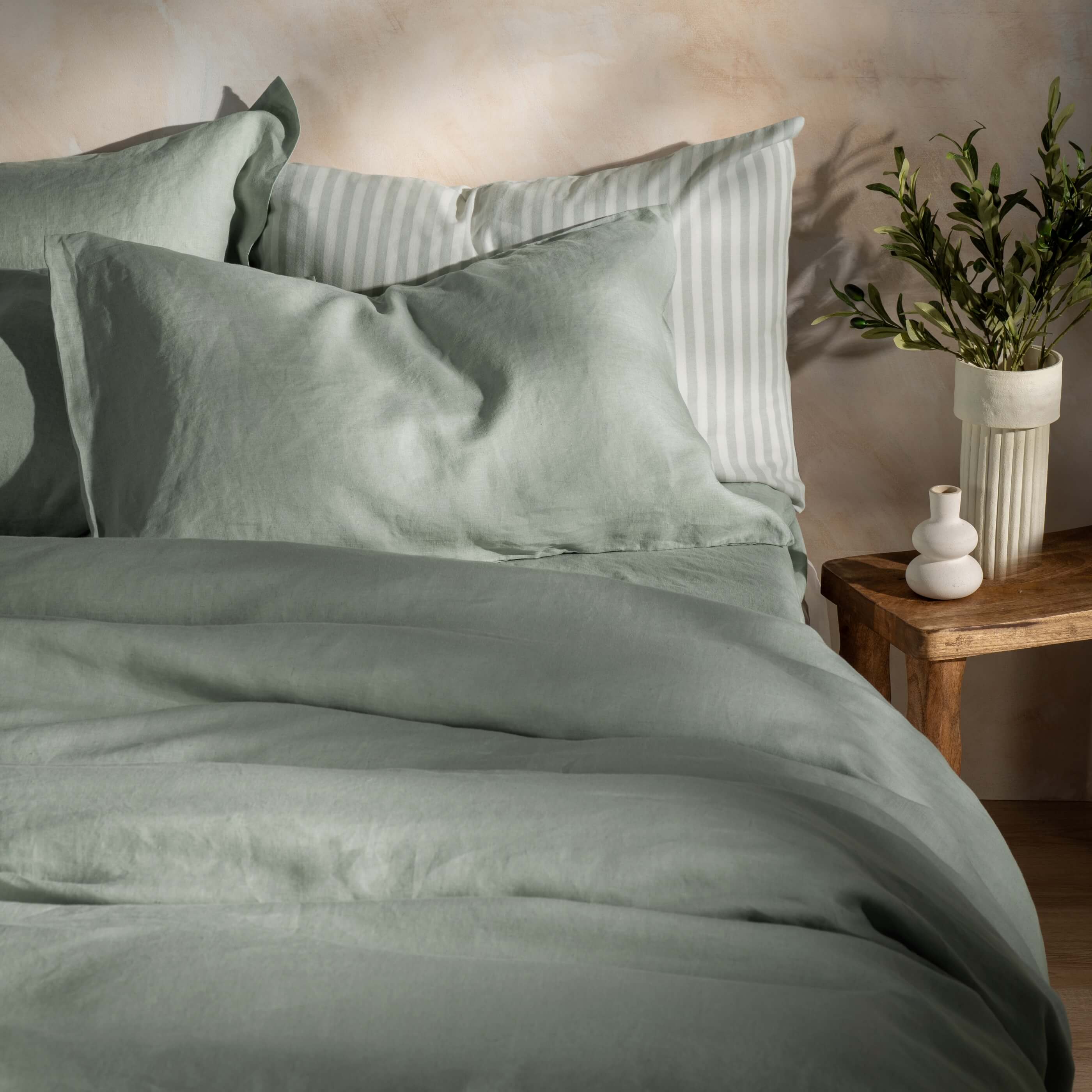 Misty Green French Linen Duvet Cover