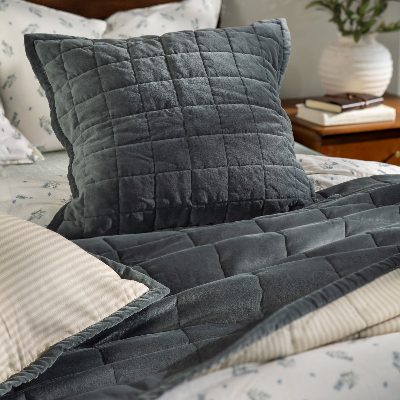 Smoky Teal Velvet Square Cushion Cover