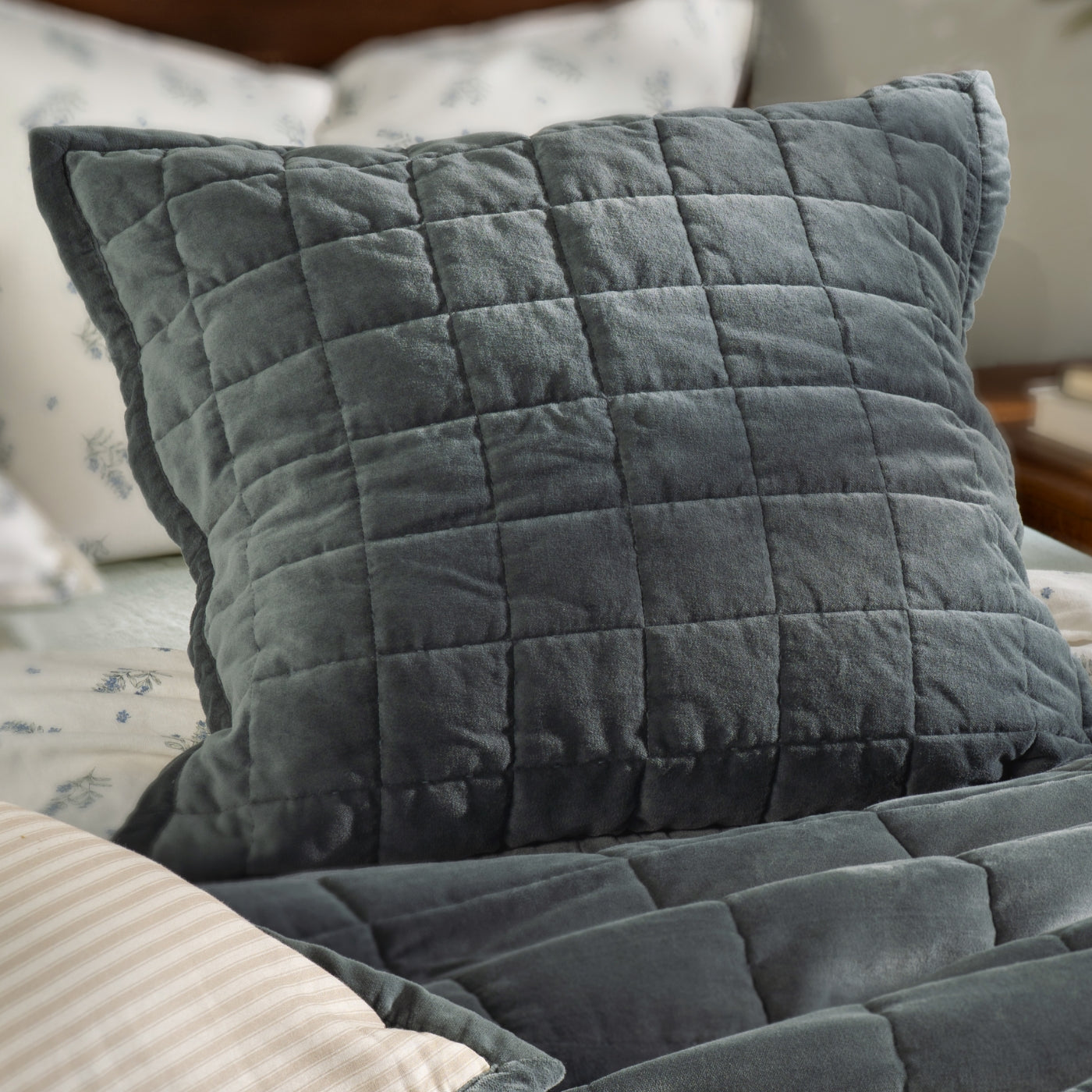 Smoky Teal Velvet Square Cushion Cover