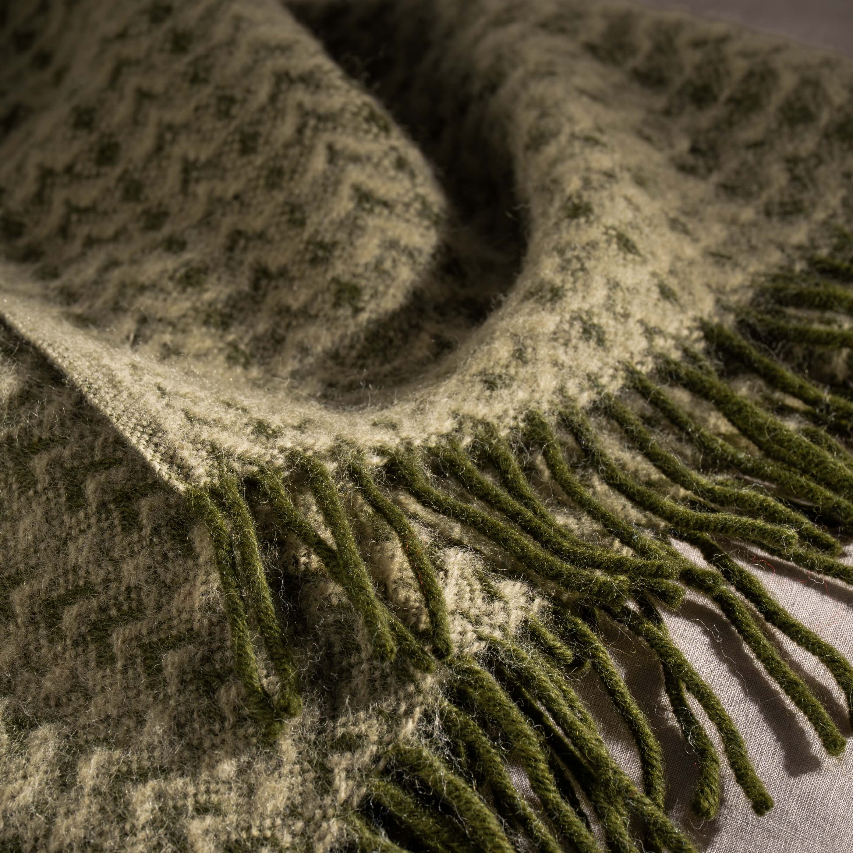 Moss Green Brushed Lambswool Cardigan Throw