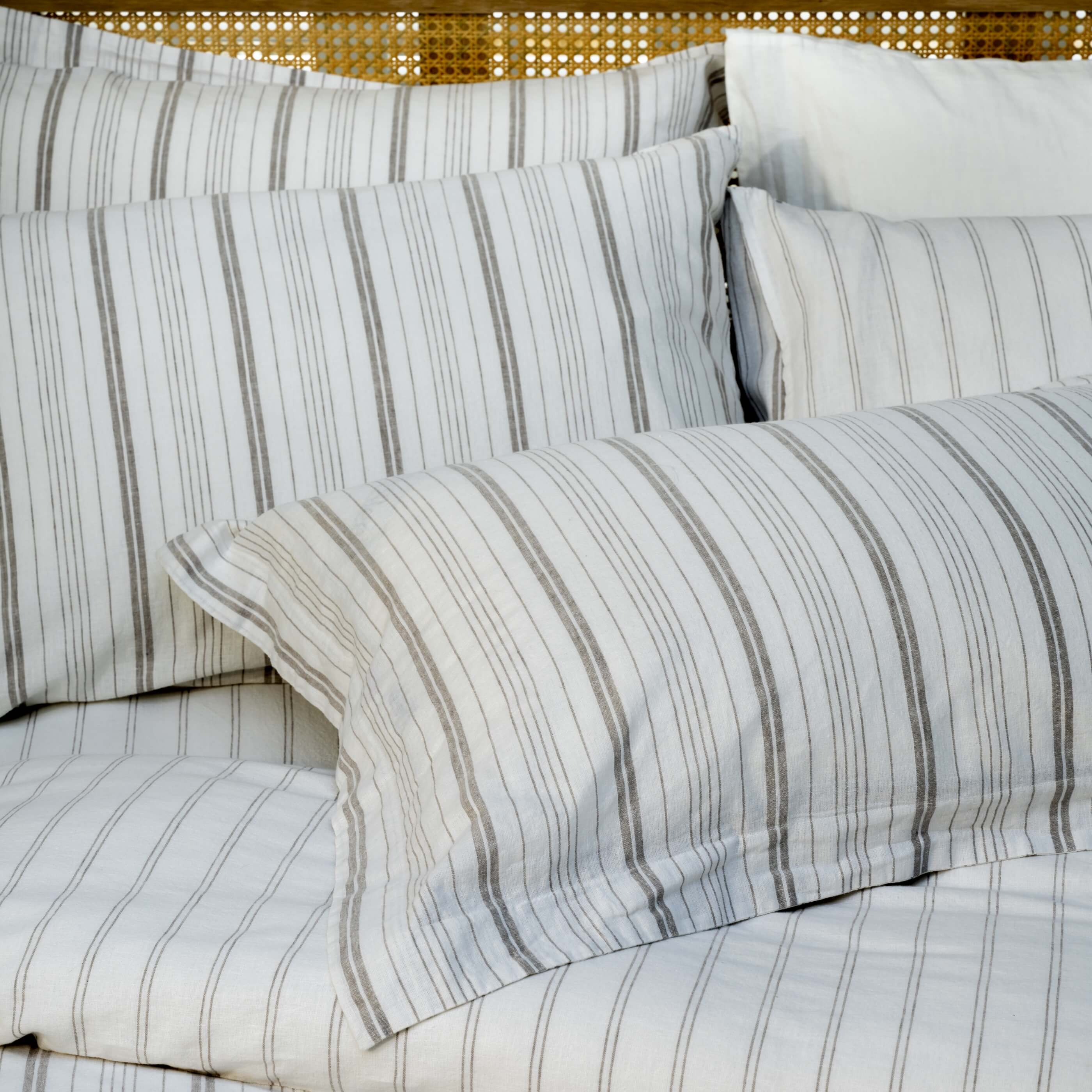 Natural/White Fine Stripe Linen & Cotton Blend Pillowcase Pair