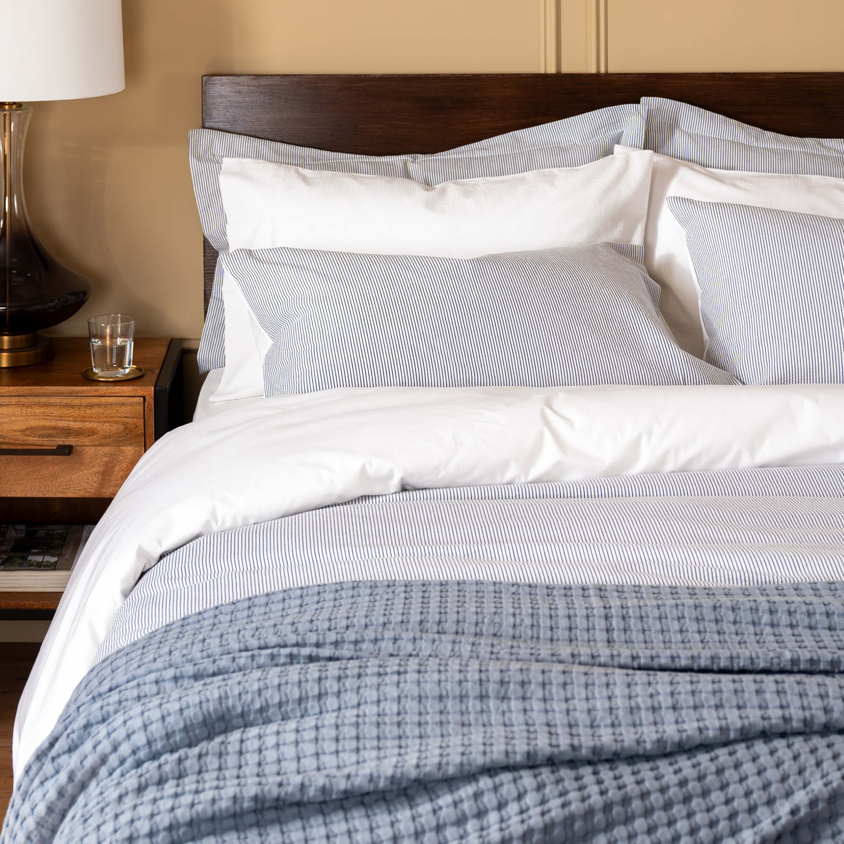 White/Navy Stripe Seersucker Bedding