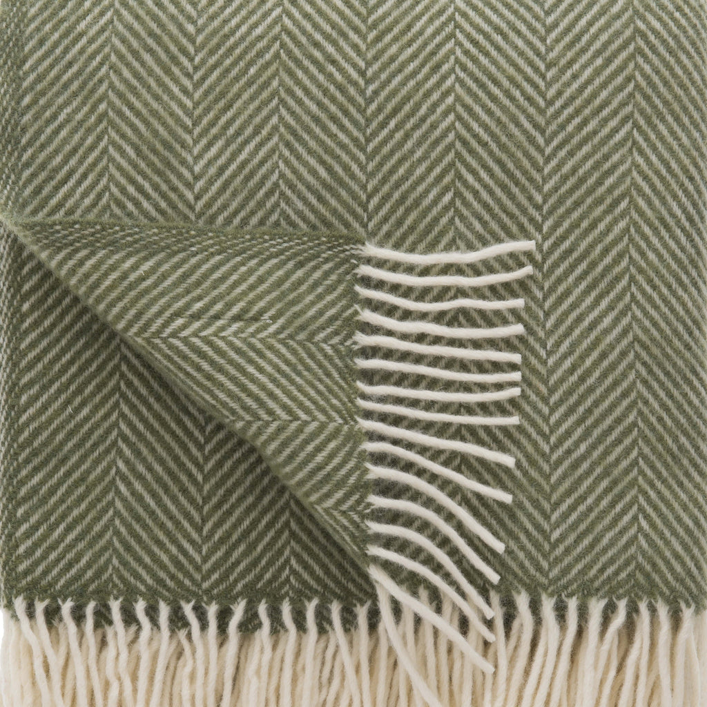 Olive Green Herringbone Pure Wool Throw