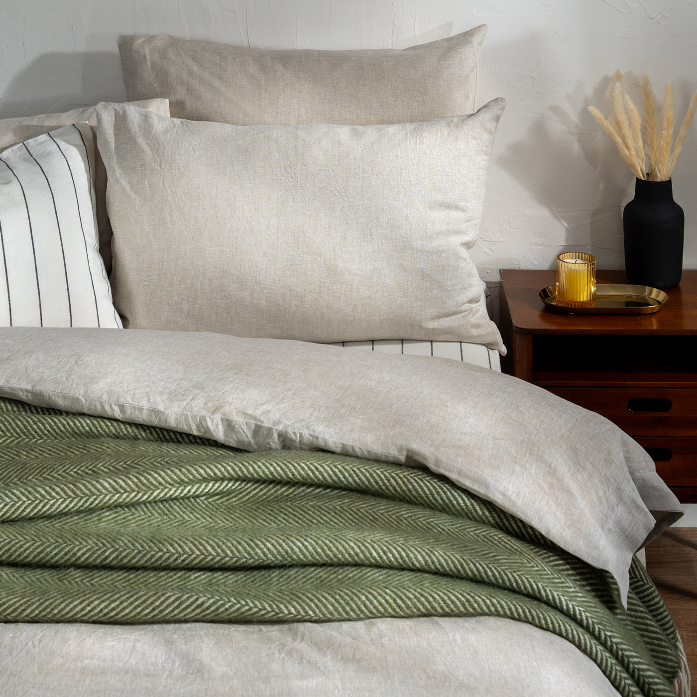 Olive Green Herringbone Pure Wool Cushion