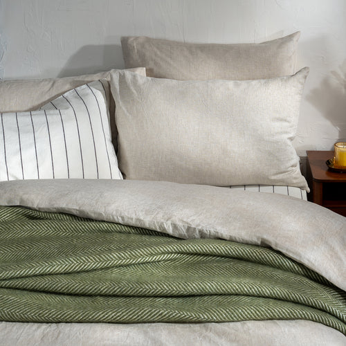 Olive Green Herringbone Pure Wool Throws & Cushions