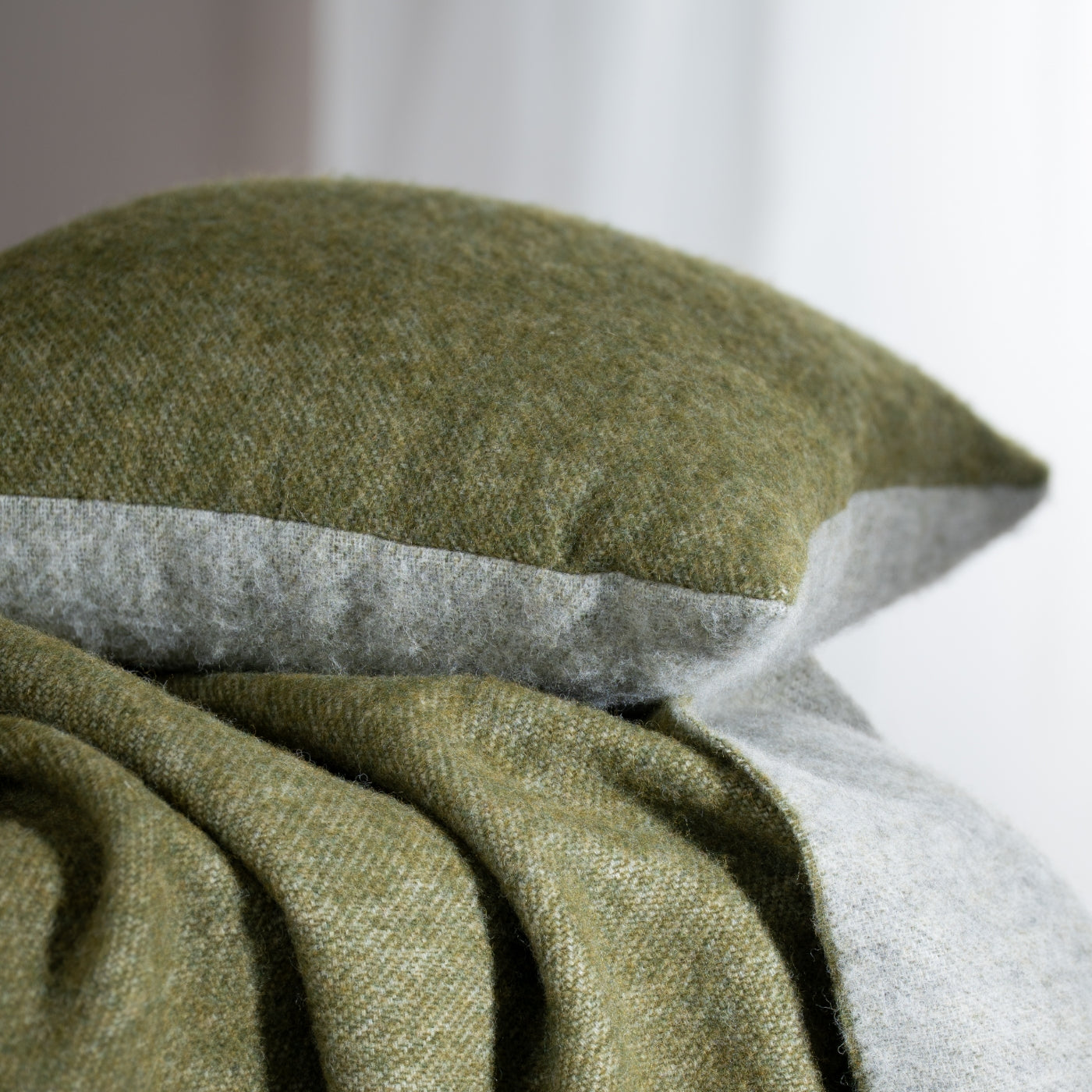 Olive Green Pure Wool Reversible Throw