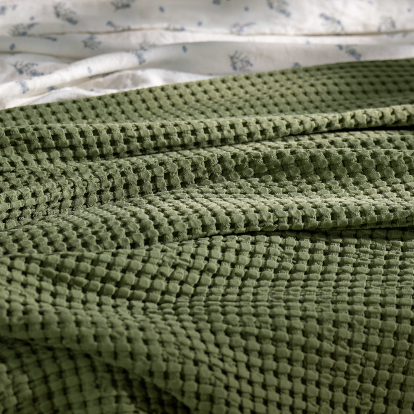 Olive Green Waffle Cotton Bedspread