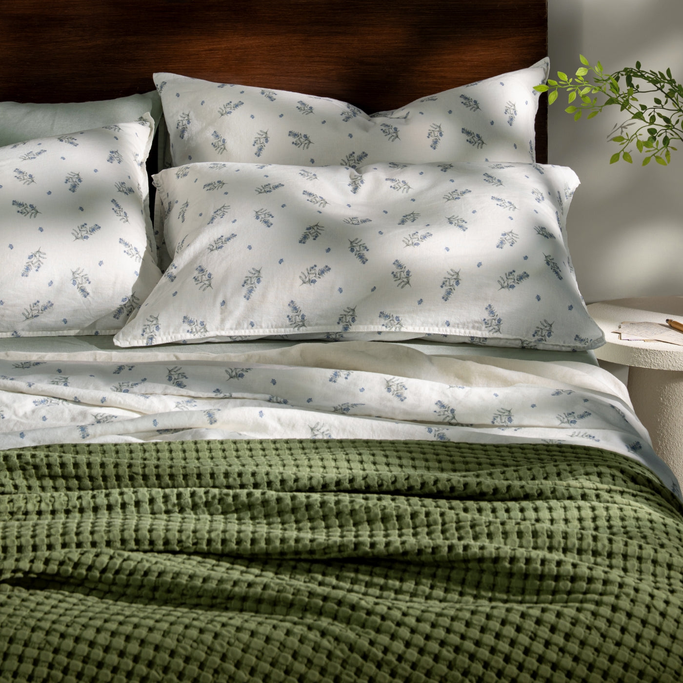 Olive Green Waffle Cotton Bedspread