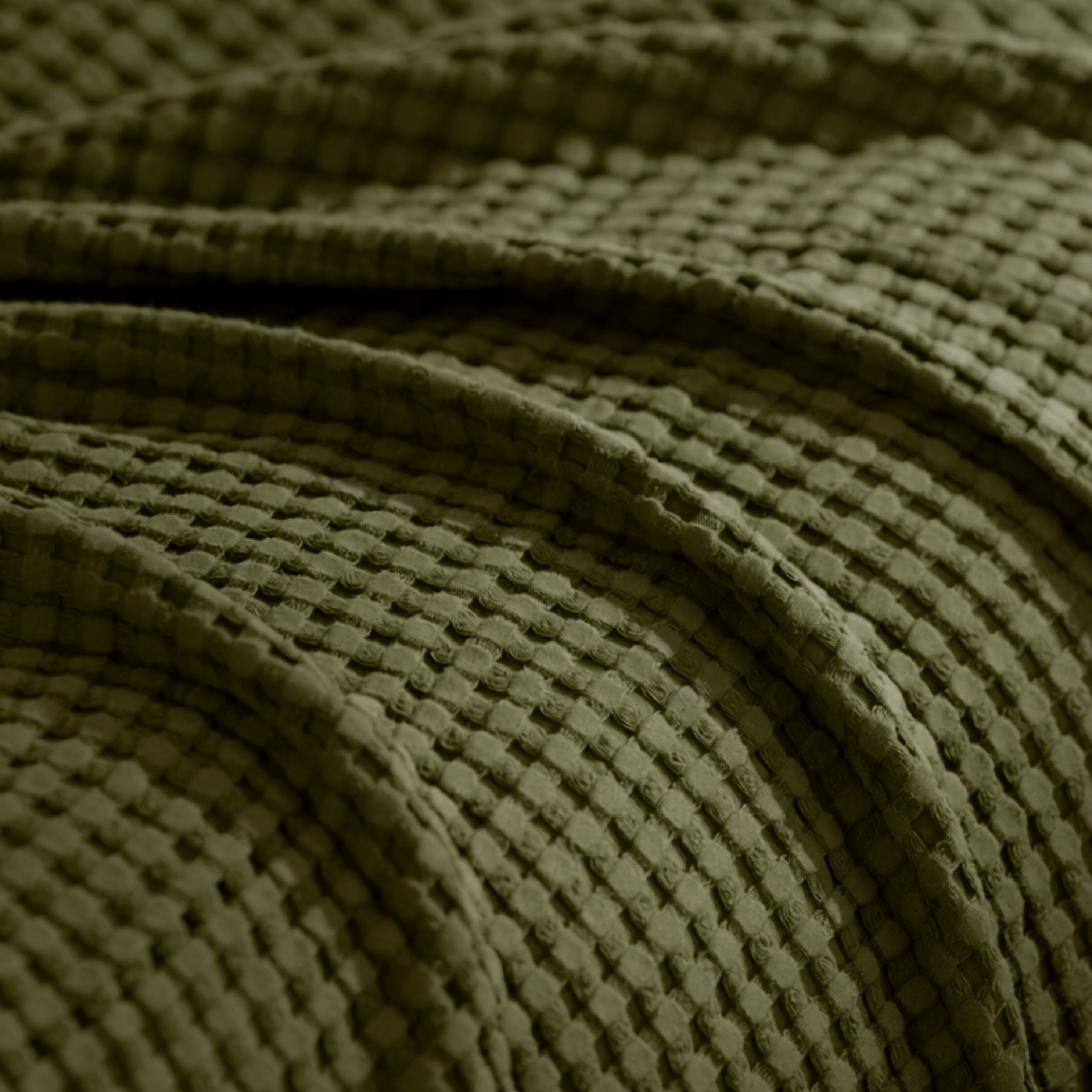 Olive Green Waffle Cotton Bedspread