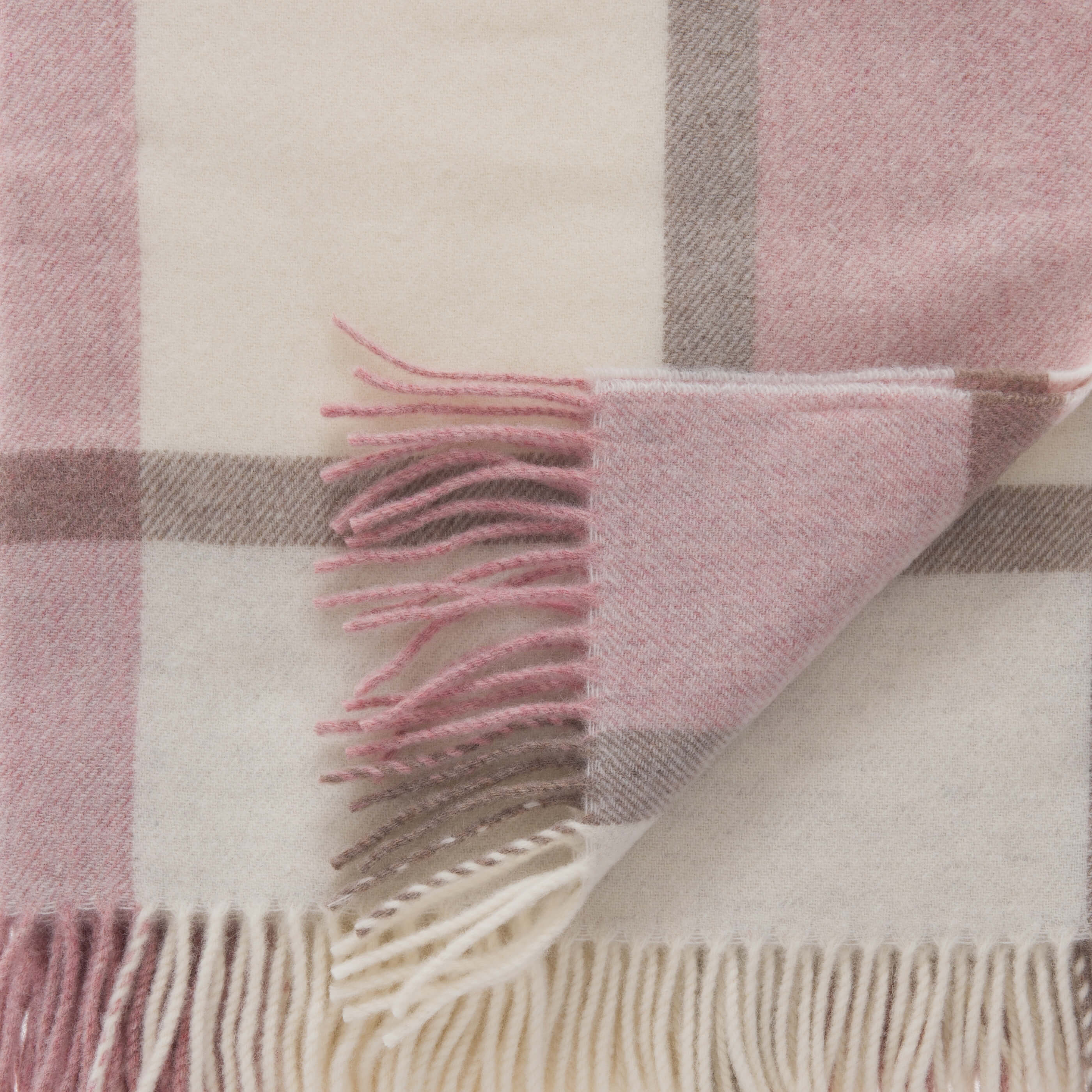 Soft Pink Check Pure Wool Throw - old & oos - made draft