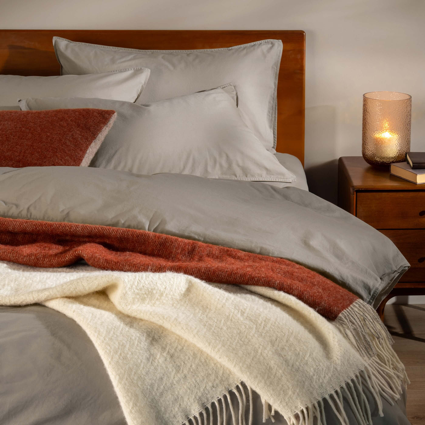 Burnt Orange Reversible Pure Wool Throw - linen, close-up detail | Soak and Sleep