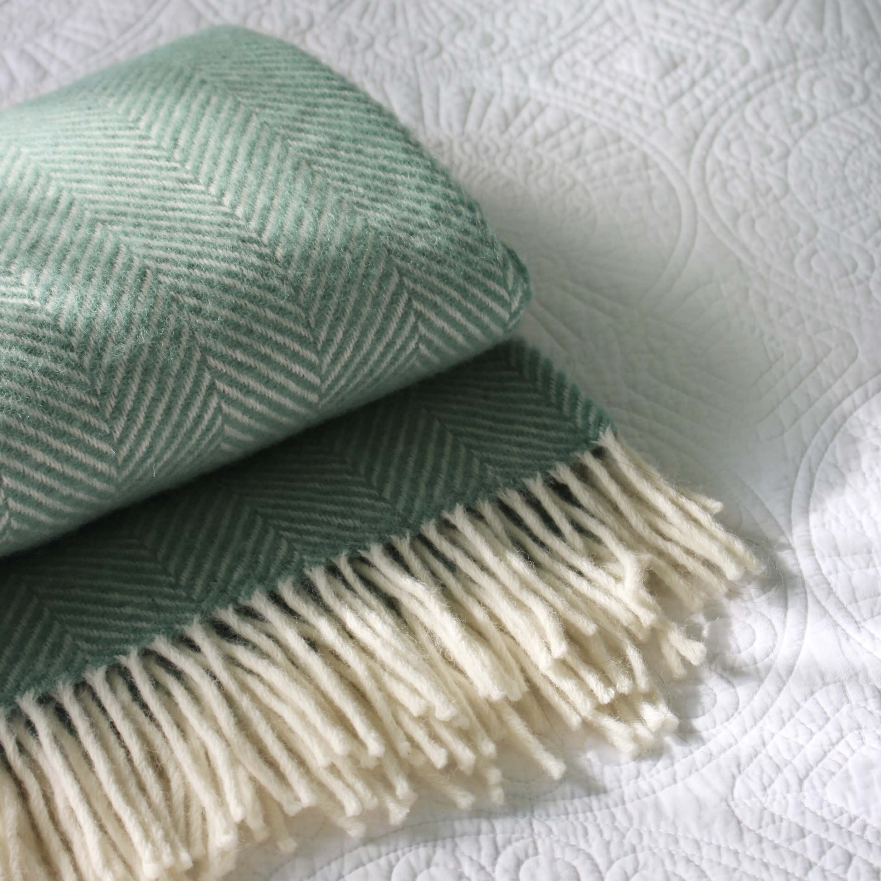Sea Green Herringbone Pure Wool Throw