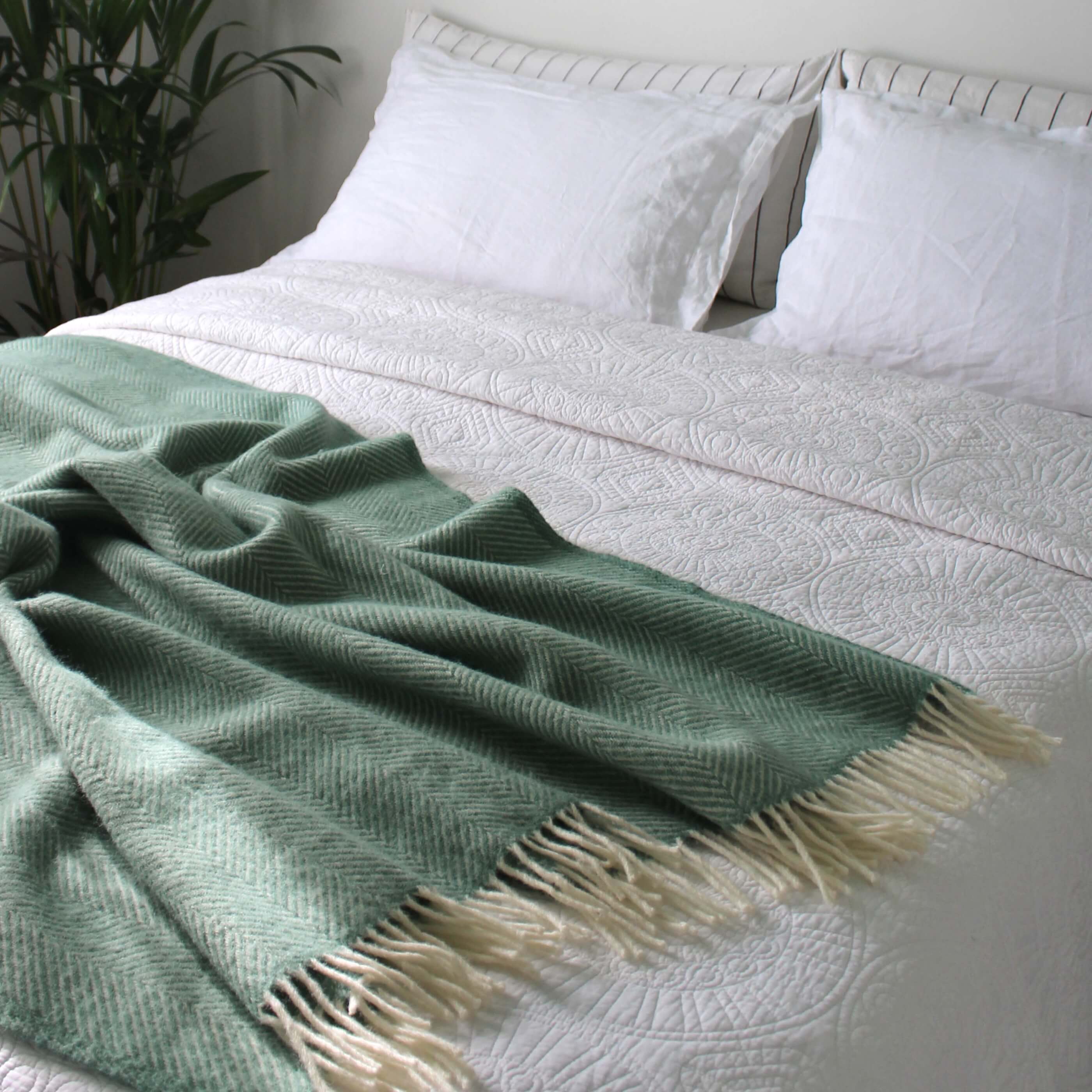 Sea Green Herringbone Pure Wool Throw
