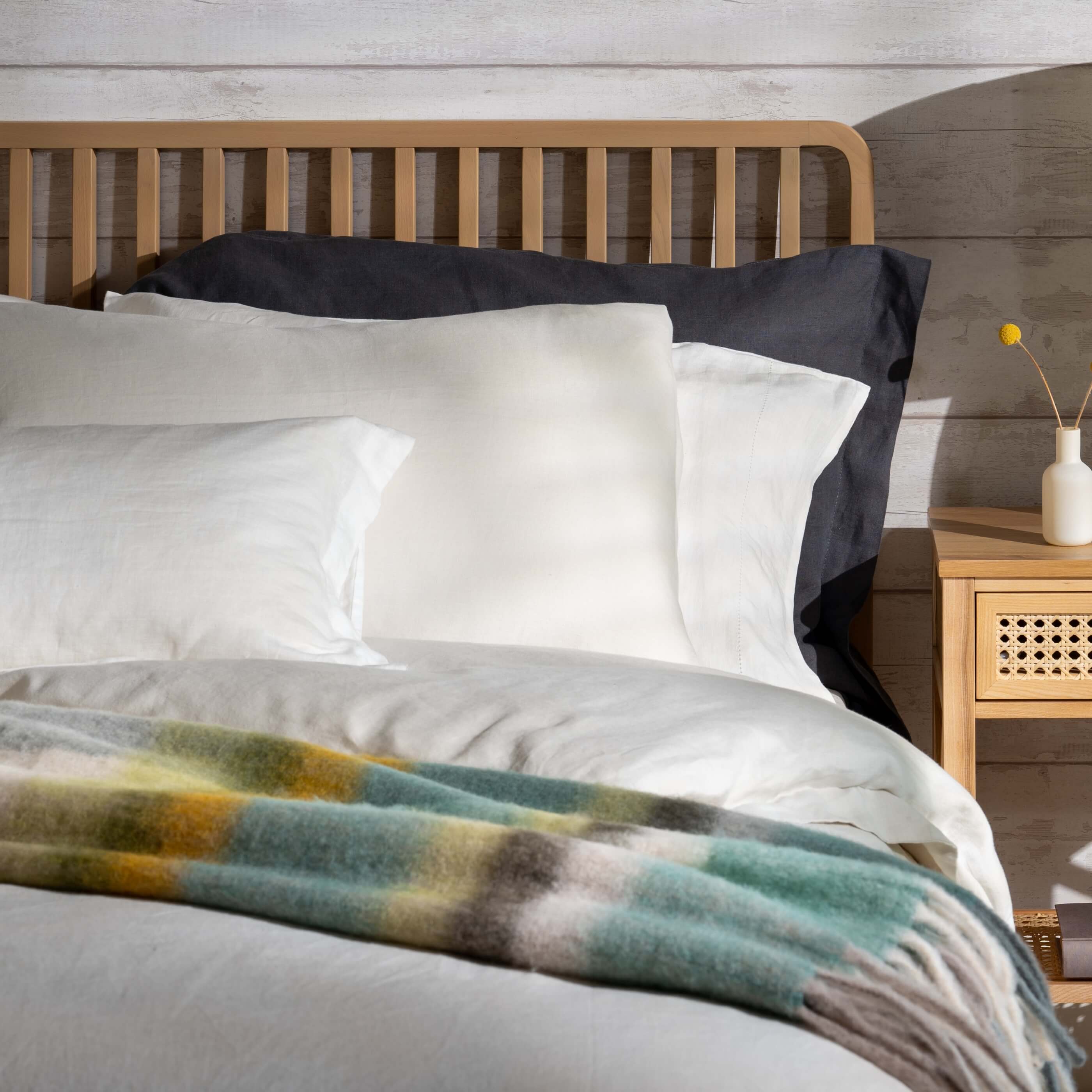 Sea Green Brushed Check Wool Blend Throw