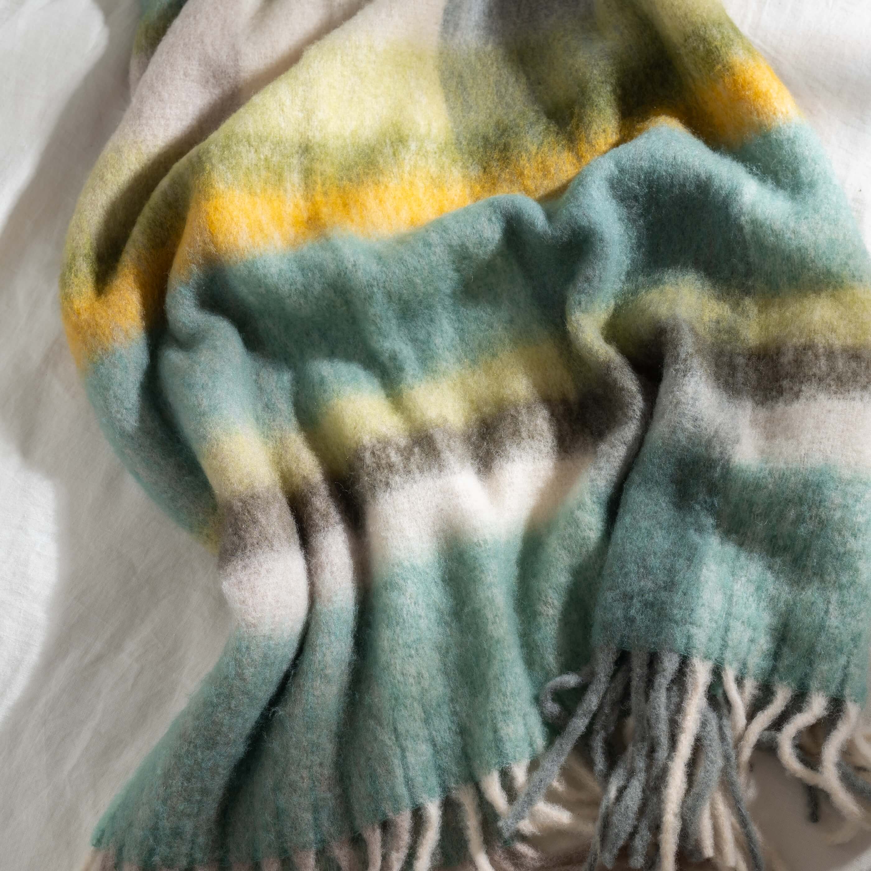 Sea Green Brushed Check Wool Blend Throw