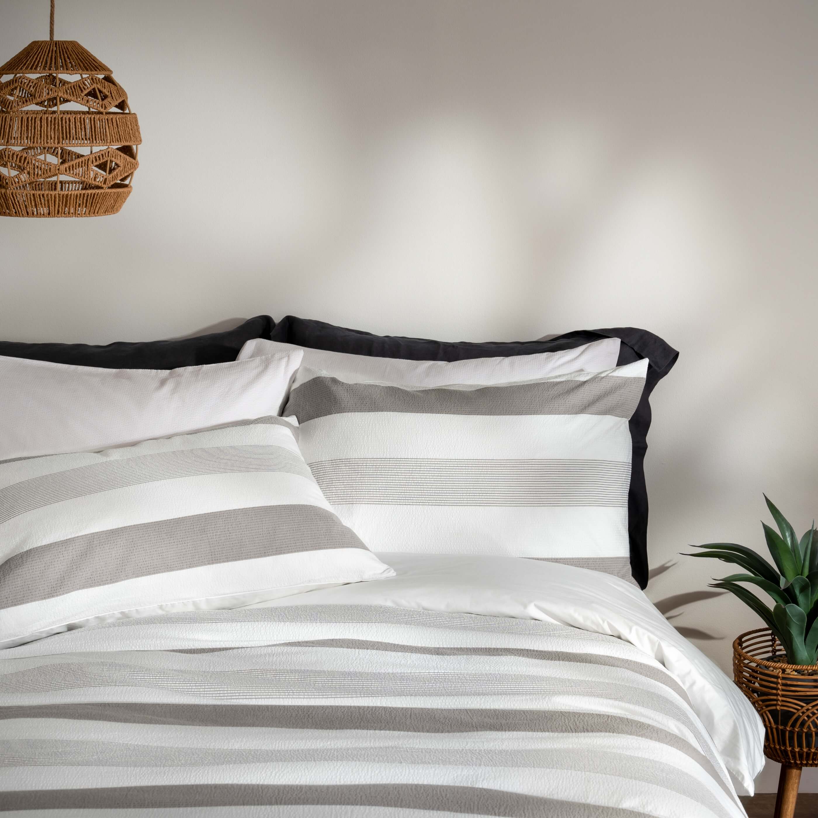 White/Grey Multi Stripe Seersucker Pillowcase Pair