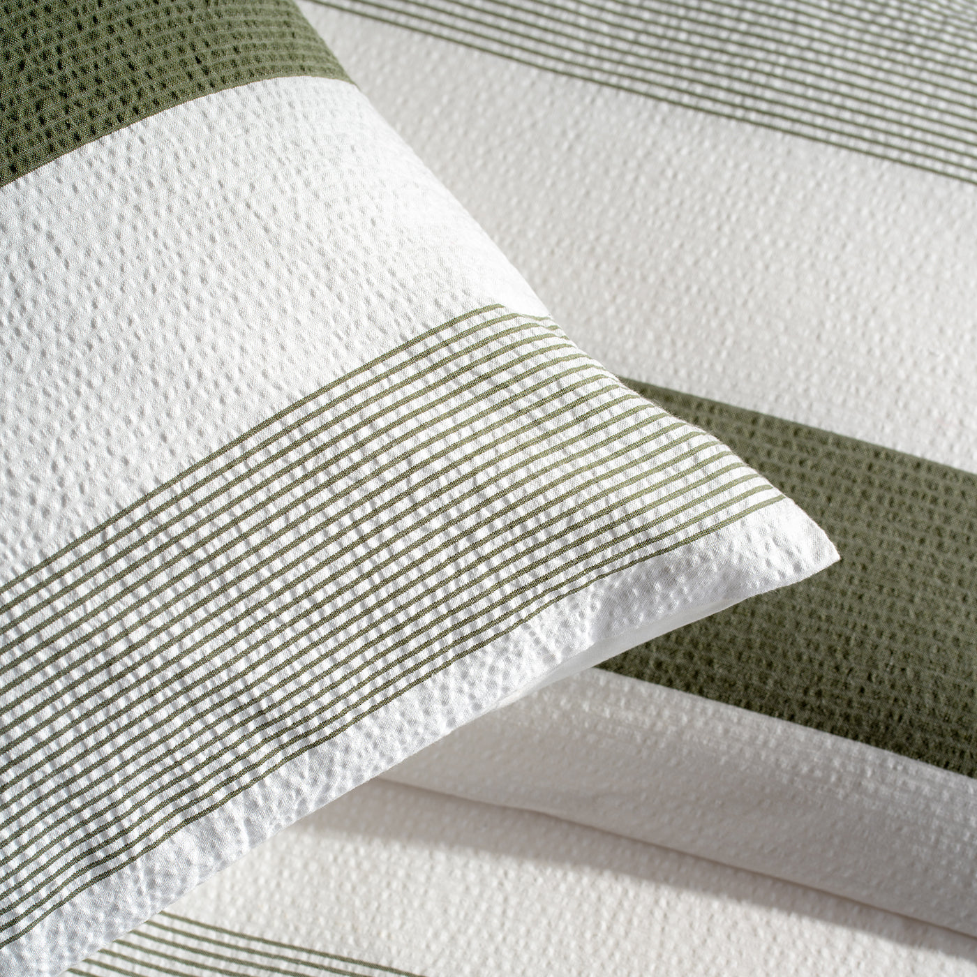 Olive Green Seersucker Multi Stripe Pillowcase