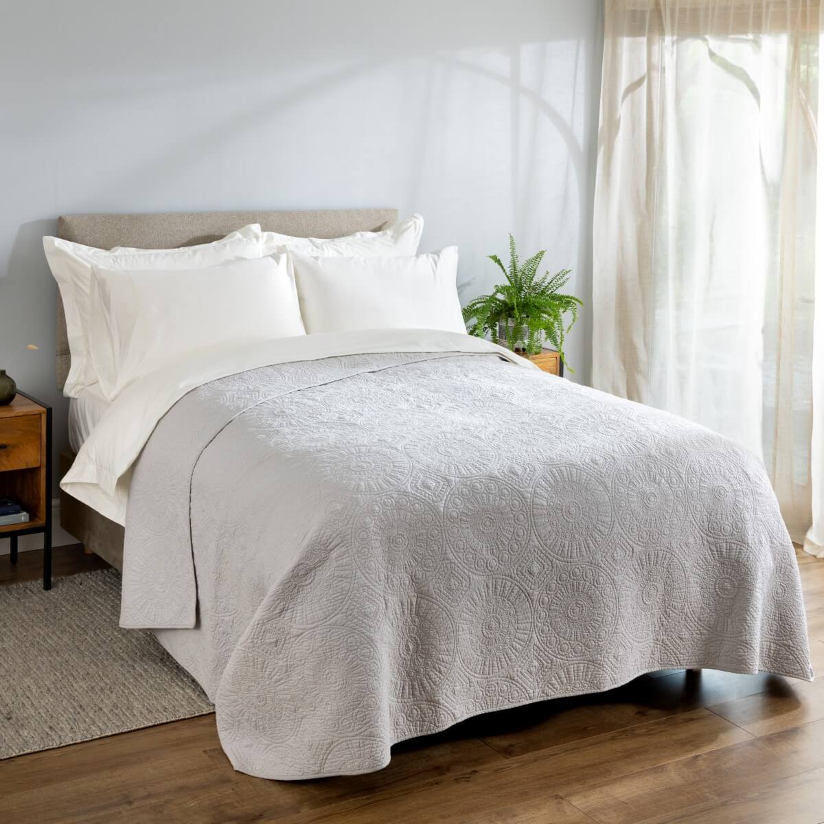 Light Stone Quilted Cotton Bedspread