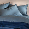Storm Blue Stonewashed Cotton Superking Bed Set with Pillowcases - linen, breathable, close-up detail | Soak and Sleep