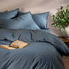 Storm Blue Stonewashed Cotton Superking Bed Set with Pillowcases - linen, breathable, styled in a bedroom | Soak and Sleep