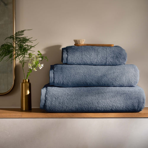Storm Blue Supima Cotton Towels - double, styled in a bedroom 1 | Soak and Sleep